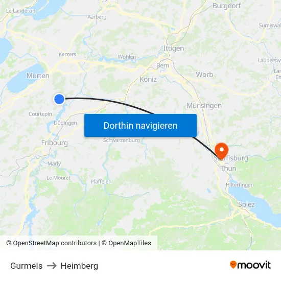 Gurmels to Heimberg map