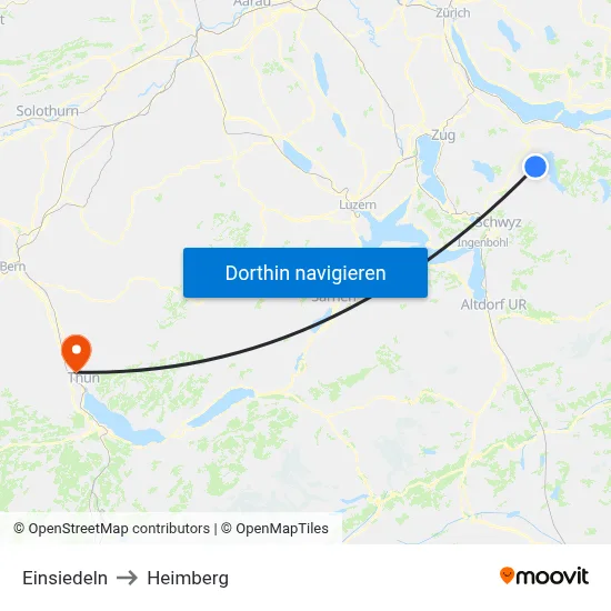 Einsiedeln to Heimberg map