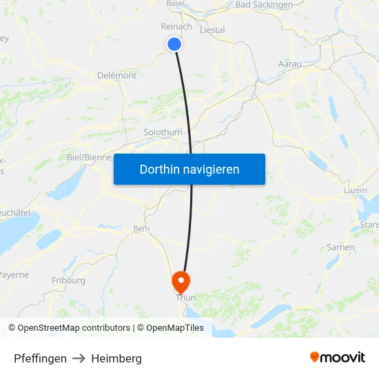 Pfeffingen to Heimberg map