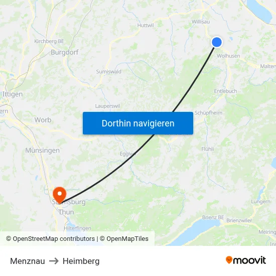 Menznau to Heimberg map