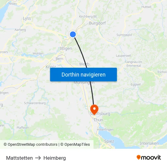 Mattstetten to Heimberg map