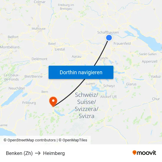 Benken (Zh) to Heimberg map