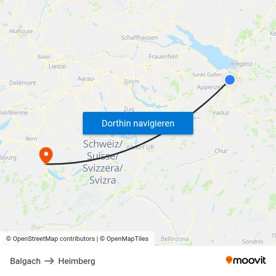 Balgach to Heimberg map