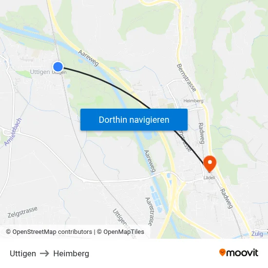 Uttigen to Heimberg map