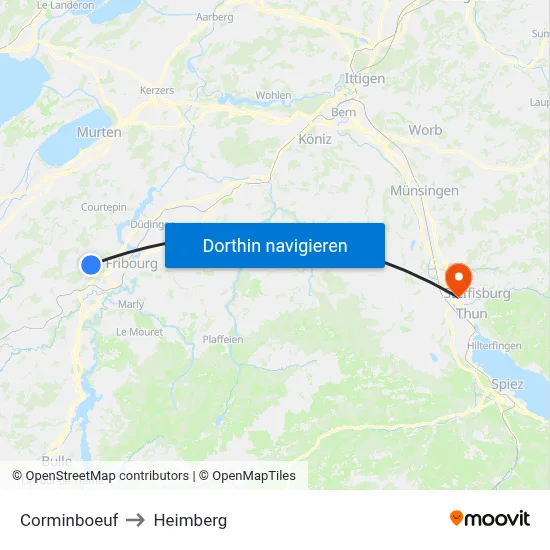 Corminboeuf to Heimberg map