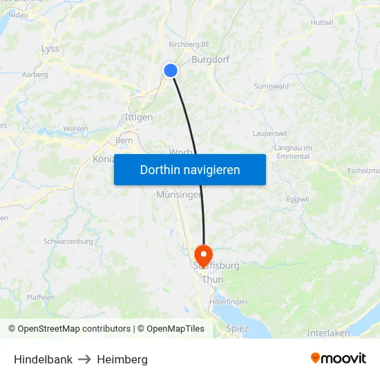 Hindelbank to Heimberg map