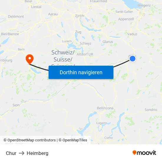 Chur to Heimberg map