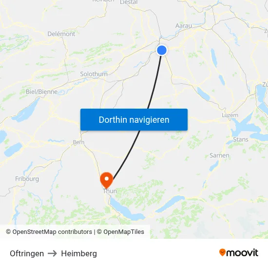 Oftringen to Heimberg map
