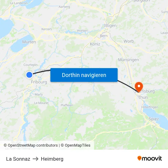 La Sonnaz to Heimberg map