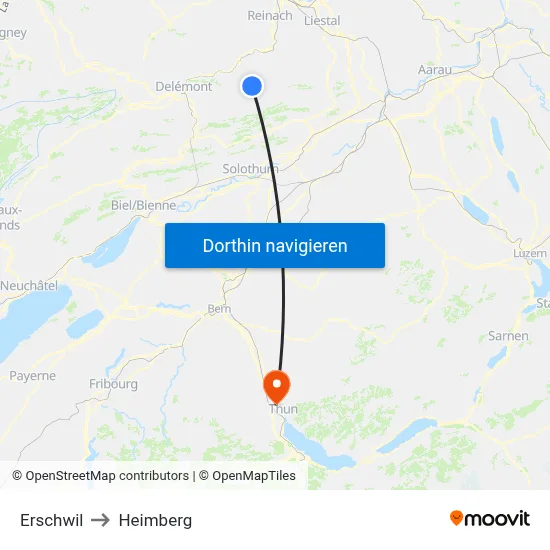 Erschwil to Heimberg map