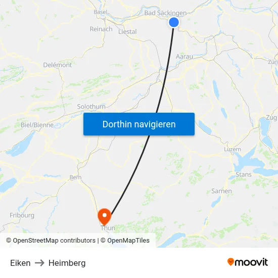 Eiken to Heimberg map