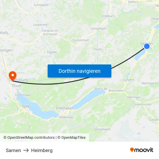 Sarnen to Heimberg map