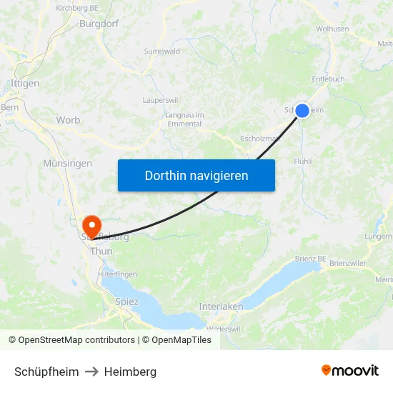Schüpfheim to Heimberg map