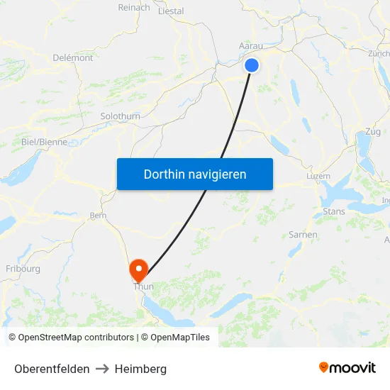 Oberentfelden to Heimberg map