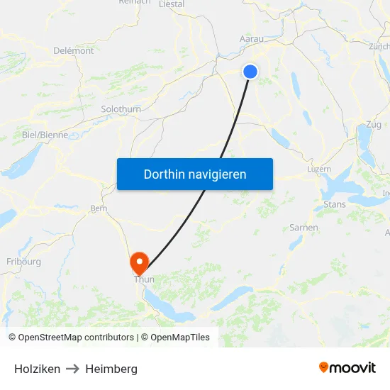 Holziken to Heimberg map
