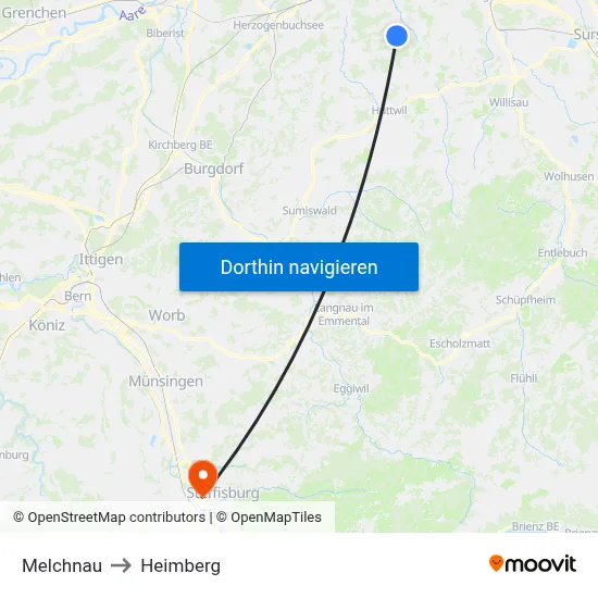 Melchnau to Heimberg map
