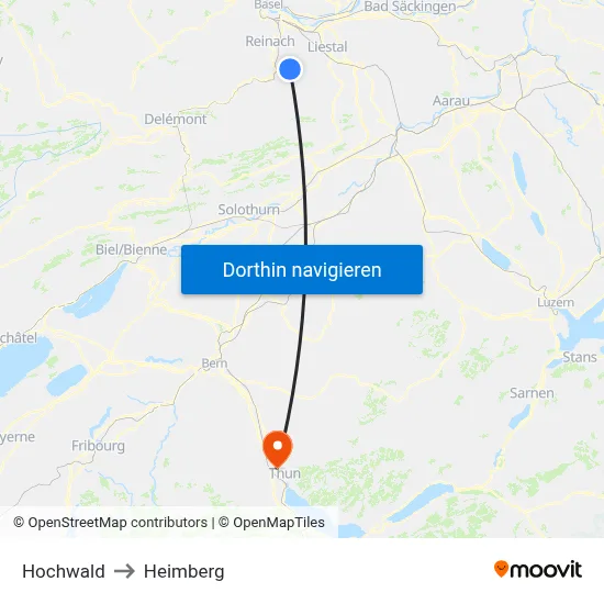 Hochwald to Heimberg map