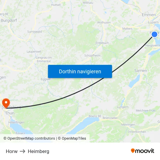 Horw to Heimberg map