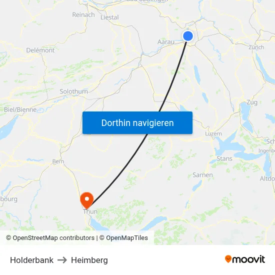 Holderbank to Heimberg map