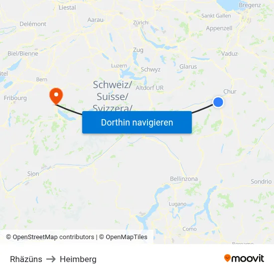 Rhäzüns to Heimberg map