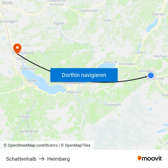 Schattenhalb to Heimberg map