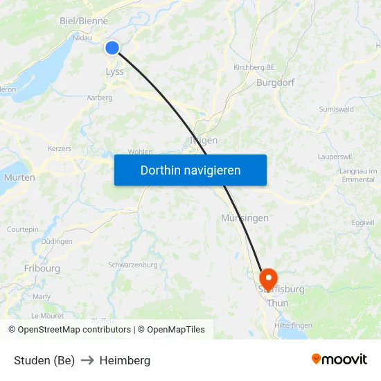 Studen (Be) to Heimberg map