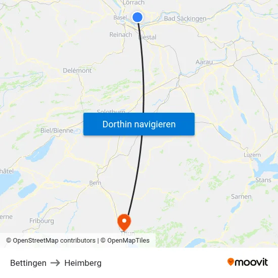 Bettingen to Heimberg map