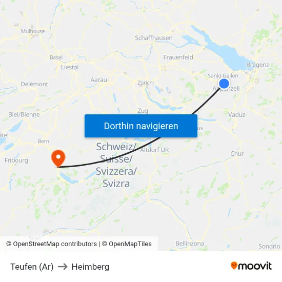 Teufen (Ar) to Heimberg map