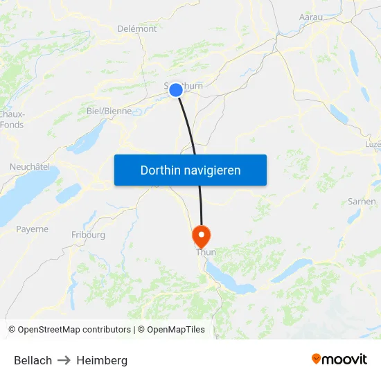 Bellach to Heimberg map