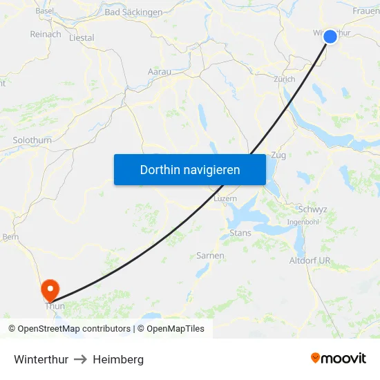 Winterthur to Heimberg map