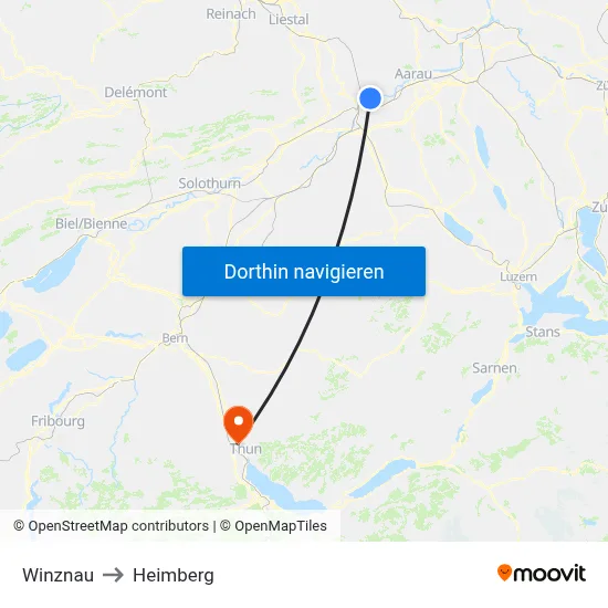 Winznau to Heimberg map