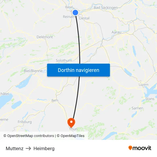 Muttenz to Heimberg map