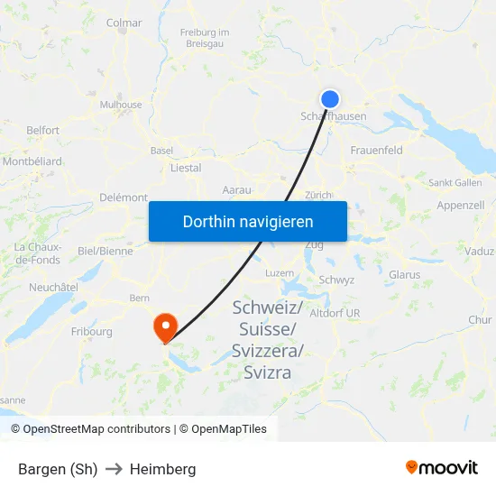 Bargen (Sh) to Heimberg map