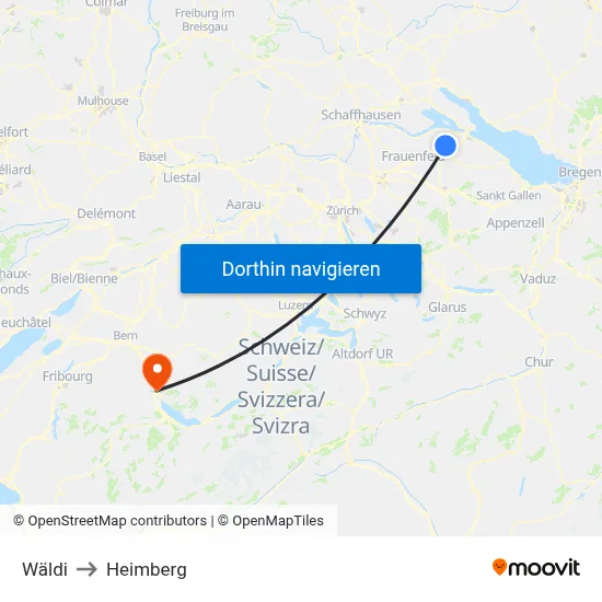 Wäldi to Heimberg map