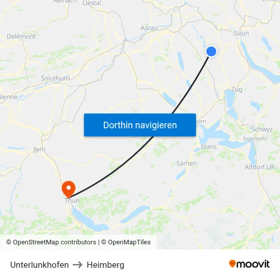Unterlunkhofen to Heimberg map