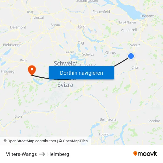 Vilters-Wangs to Heimberg map