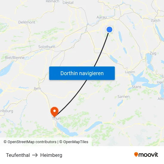 Teufenthal to Heimberg map