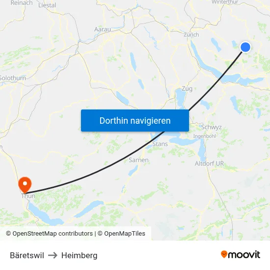 Bäretswil to Heimberg map