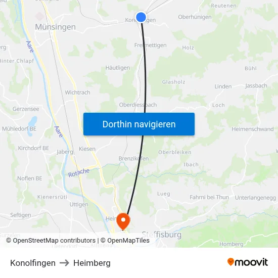 Konolfingen to Heimberg map