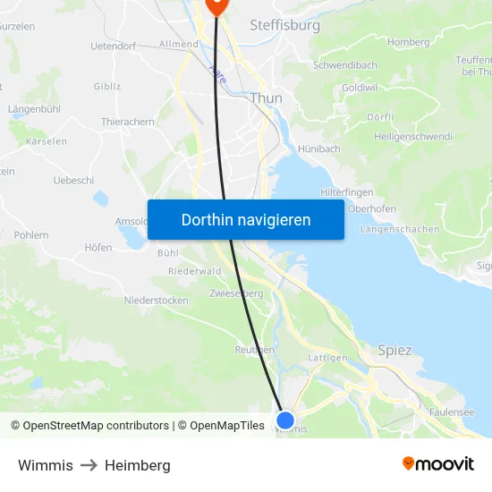 Wimmis to Heimberg map