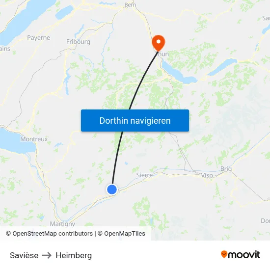 Savièse to Heimberg map