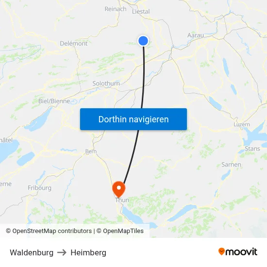 Waldenburg to Heimberg map