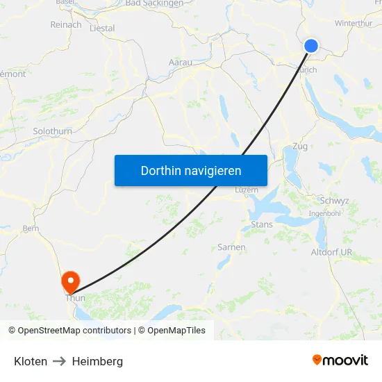 Kloten to Heimberg map