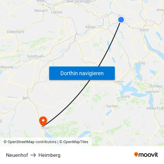 Neuenhof to Heimberg map