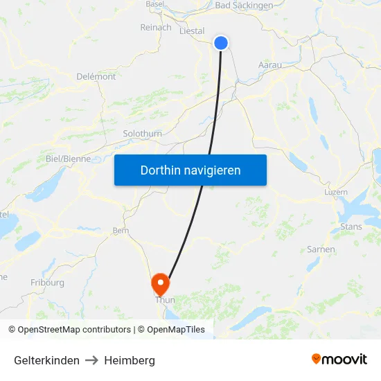 Gelterkinden to Heimberg map