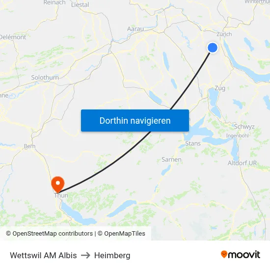 Wettswil AM Albis to Heimberg map