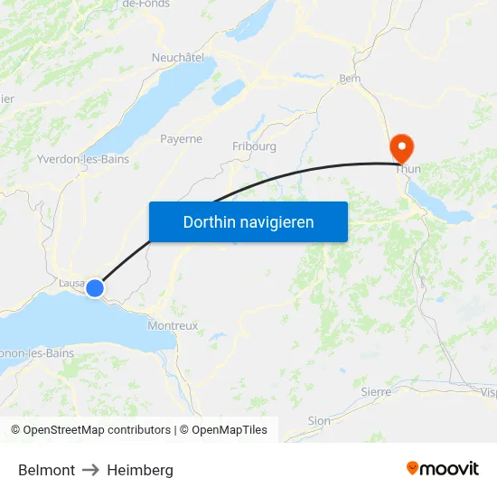 Belmont to Heimberg map