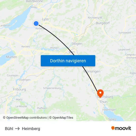 Bühl to Heimberg map