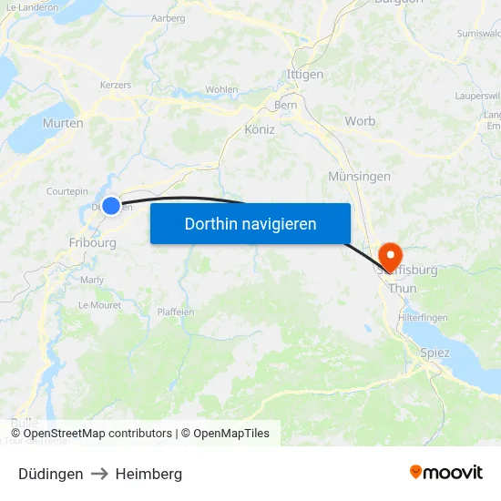 Düdingen to Heimberg map
