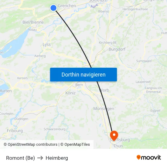 Romont (Be) to Heimberg map